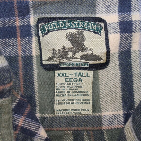Field and Stream Mens XXLT Tall Green Plaid Flannel Button Down Shirt Outdoors - Picture 11 of 11